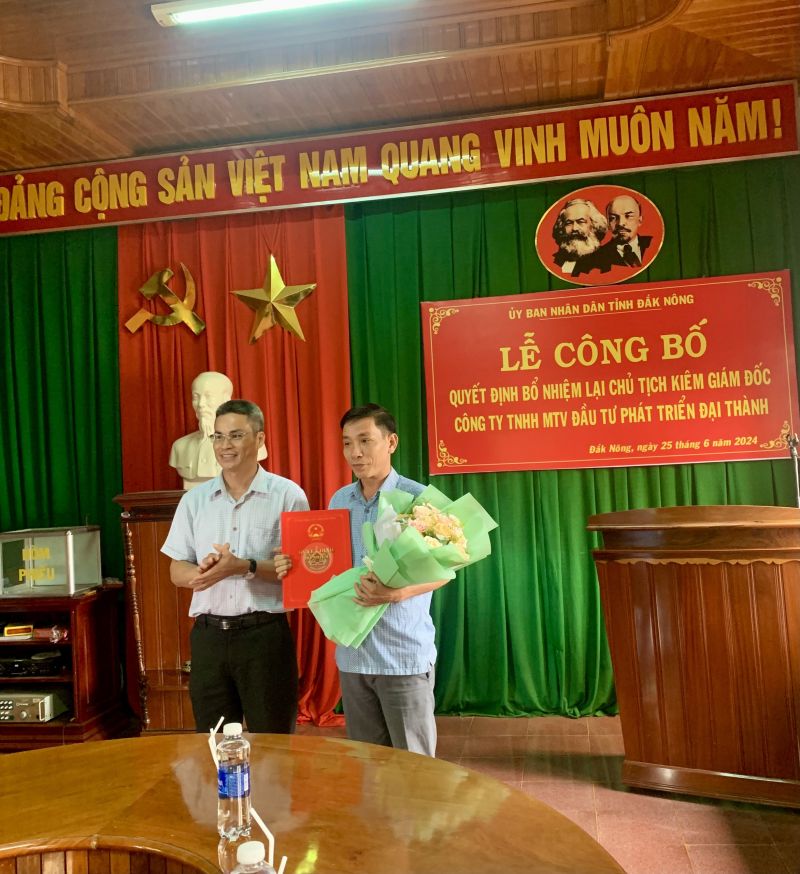 LỄ CÔNG BỐ QUYẾT ĐỊNH BỔ NHIỆM LẠI CHỦ TỊCH KIÊM GIÁM ĐỐC CÔNG TY TNHH MTV ĐẦU TƯ PHÁT TRIỂN ĐẠI THÀNH